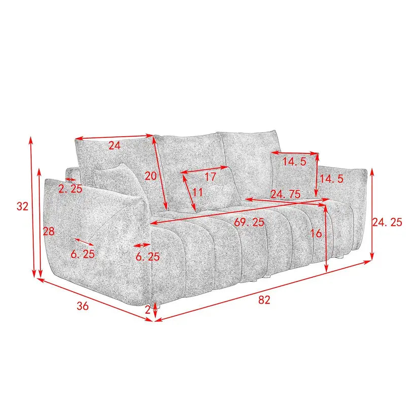 Teddy-Stoffsofa mit 3 Kissen und Massivholzrahmen