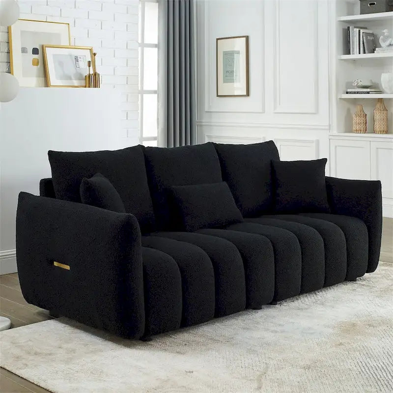 Teddy-Stoffsofa mit 3 Kissen und Massivholzrahmen