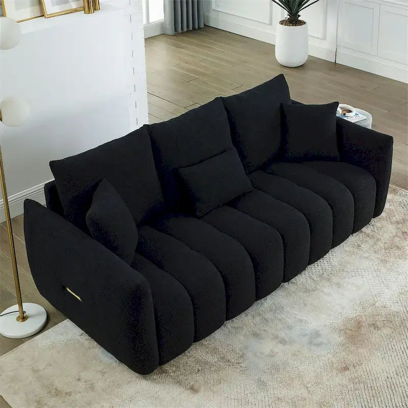 Teddy-Stoffsofa mit 3 Kissen und Massivholzrahmen