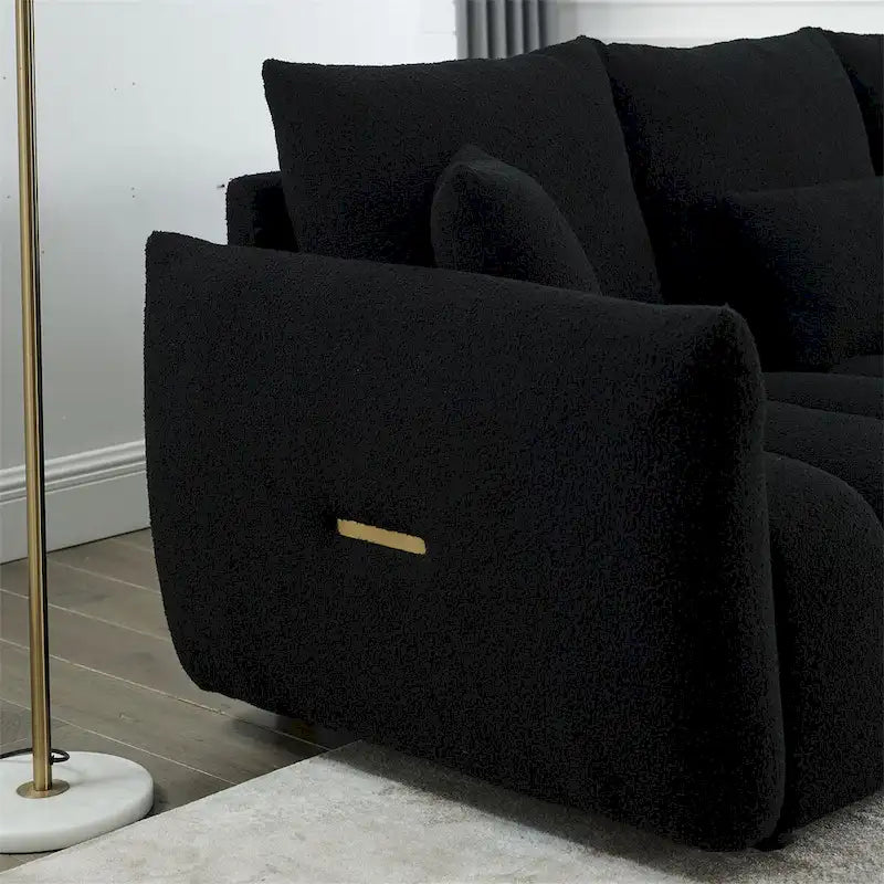 Teddy-Stoffsofa mit 3 Kissen und Massivholzrahmen