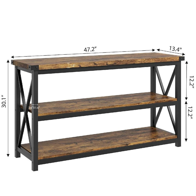 Mesa consola estrecha de 3 niveles con estructura metálica, 47.2 pulgadas