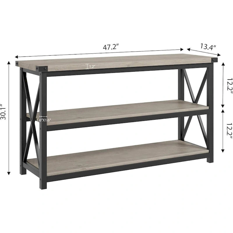 Mesa consola estrecha de 3 niveles con estructura metálica, 47.2 pulgadas