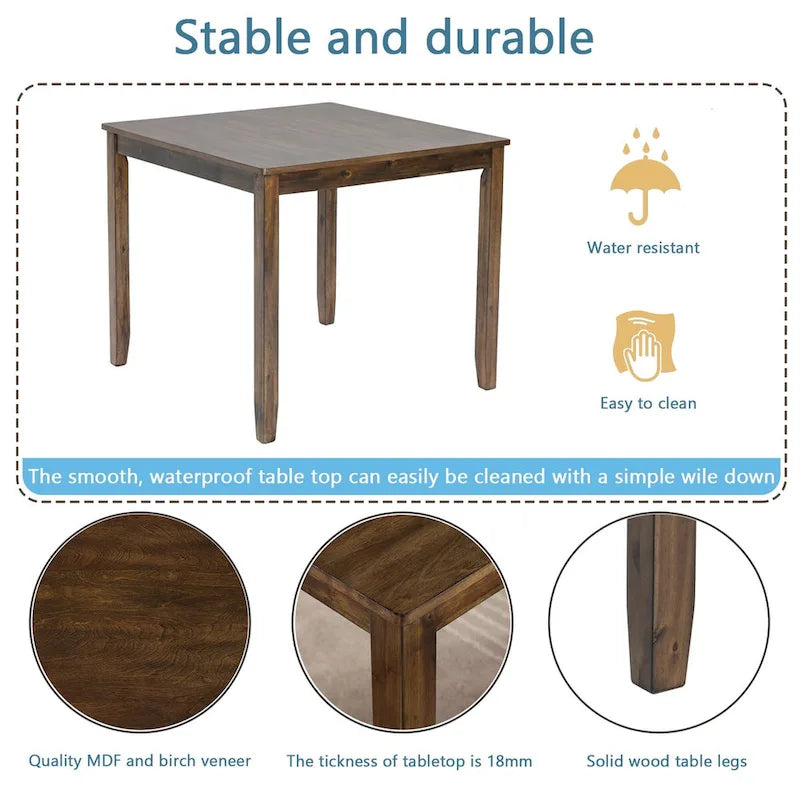 Mesa de comedor cuadrada de 34.5" para espacios pequeños, con capacidad para 4 personas