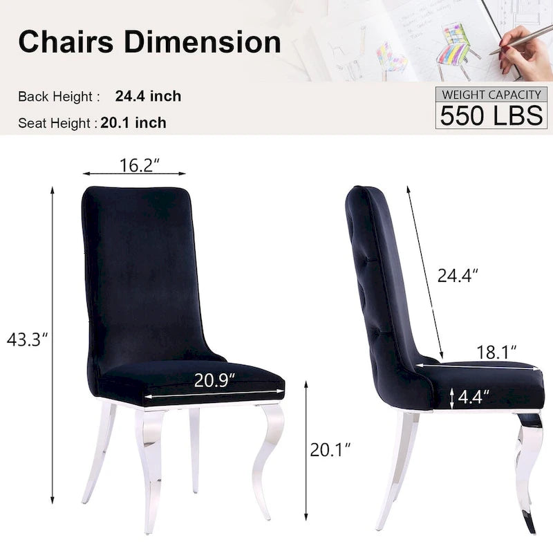 Chaises de salle à manger en velours avec pieds en métal