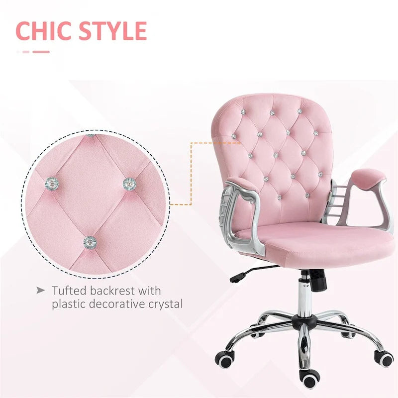 Silla de oficina tapizada en terciopelo con reposabrazos acolchados y ruedas