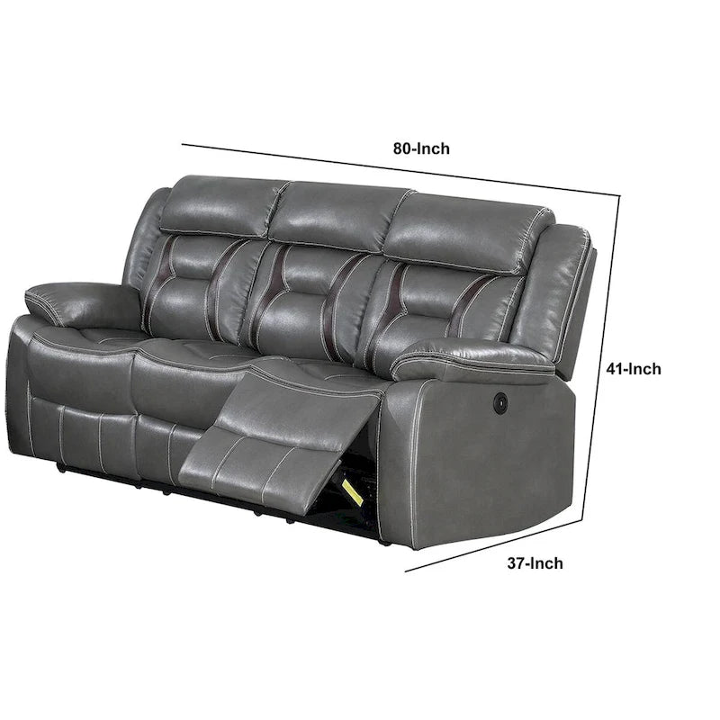 Sofá reclinable eléctrico de cuero sintético gris