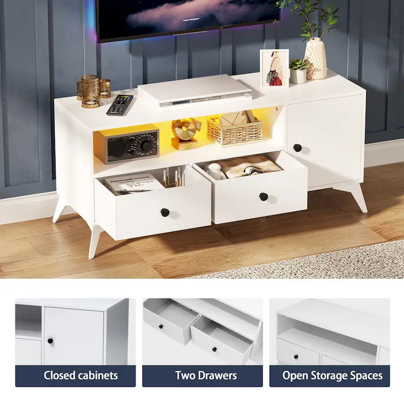 TV-meubelconsole met RGB-ledverlichting, kast, open mediaberging en gaming-entertainmentcentrum - 47.24 L x 15.74 W x 20.47 H