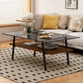 Tavolino da caffè rettangolare con piano in vetro temperato e gambe in metallo, 38.58" L x 22.84" W x 16.73" H
