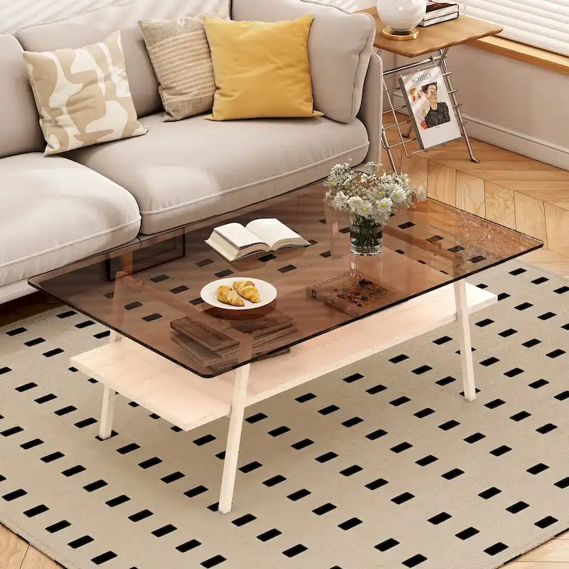 Rechteckiger Couchtisch mit Platte aus gehärtetem Glas und Metallbeinen, 38.58" L x 22.84" W x 16.73" H