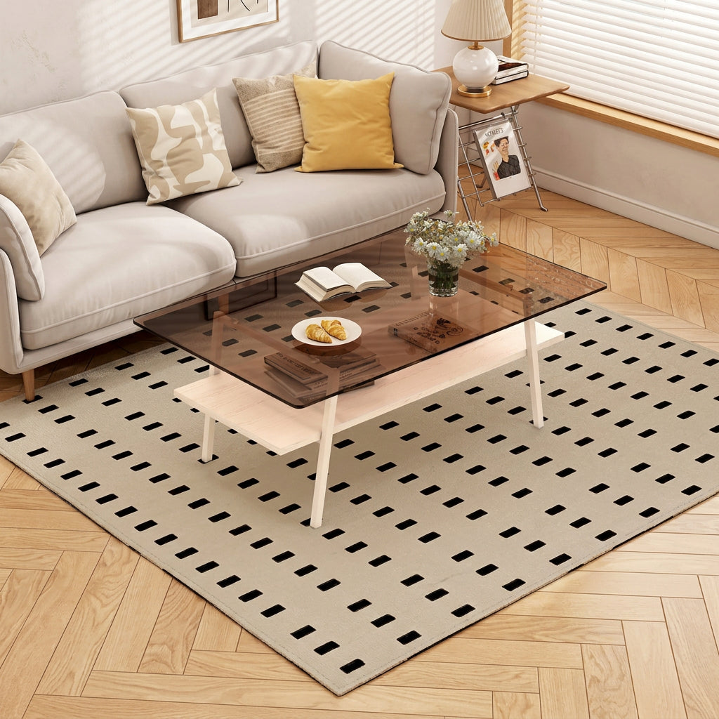Rectangle Coffee Table,Tempered Glass Tabletop with Metal Legs,Modern Table for Living Room,Glass