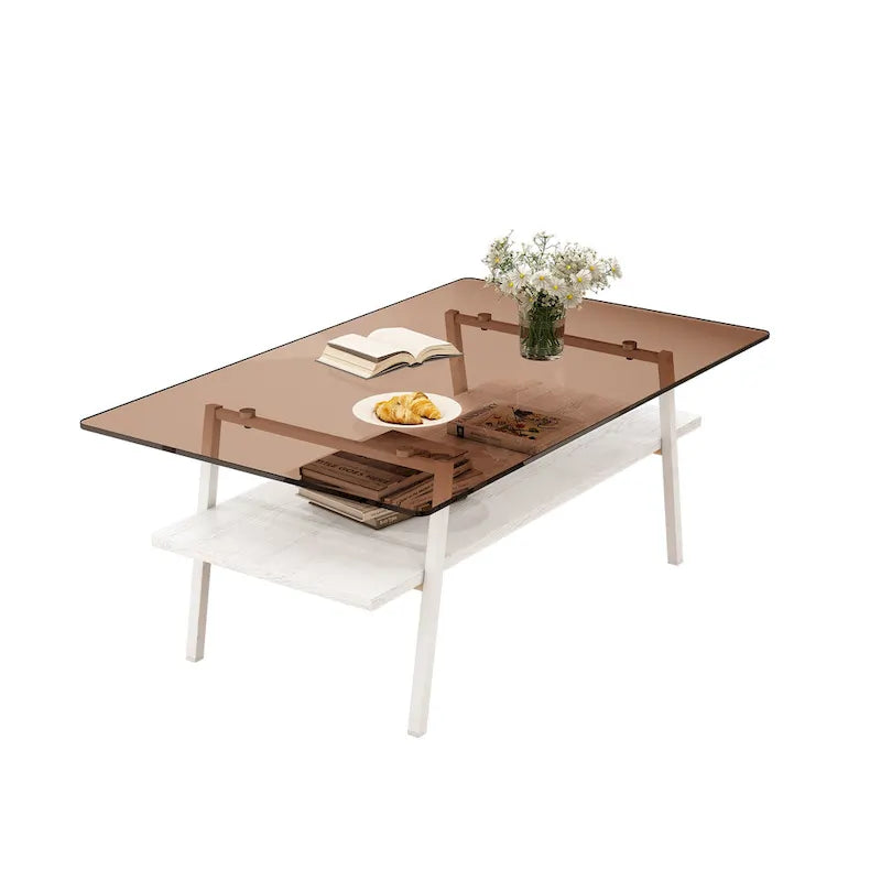 Tavolino da caffè rettangolare con piano in vetro temperato e gambe in metallo, 38.58" L x 22.84" W x 16.73" H