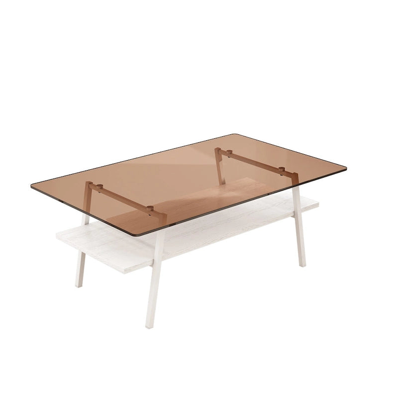 Rechteckiger Couchtisch mit Platte aus gehärtetem Glas und Metallbeinen, 38.58" L x 22.84" W x 16.73" H