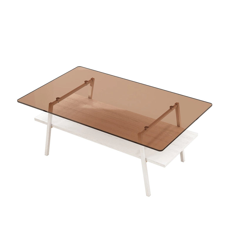 Rechteckiger Couchtisch mit Platte aus gehärtetem Glas und Metallbeinen, 38.58" L x 22.84" W x 16.73" H