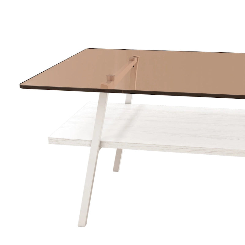 Tavolino da caffè rettangolare con piano in vetro temperato e gambe in metallo, 38.58" L x 22.84" W x 16.73" H