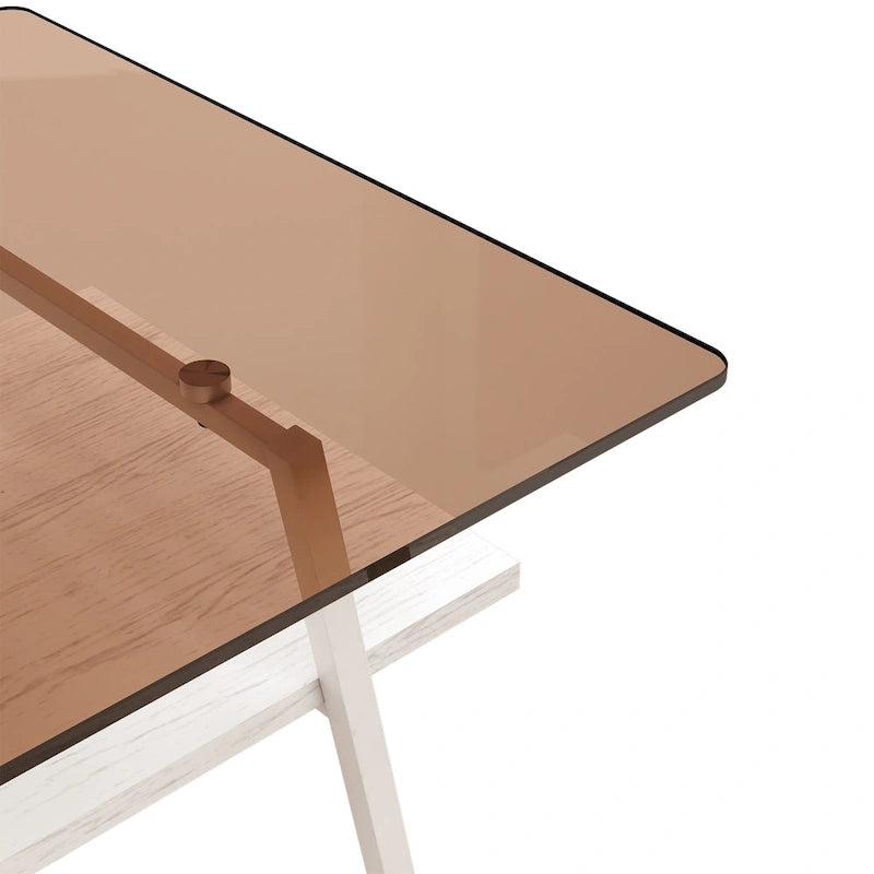 Tavolino da caffè rettangolare con piano in vetro temperato e gambe in metallo, 38.58" L x 22.84" W x 16.73" H
