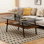 Tavolino da caffè rettangolare con piano in vetro temperato e gambe in metallo, 38.58" L x 22.84" W x 16.73" H