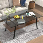 Tavolino da caffè rettangolare con piano in vetro temperato e gambe in metallo, 38.58" L x 22.84" W x 16.73" H