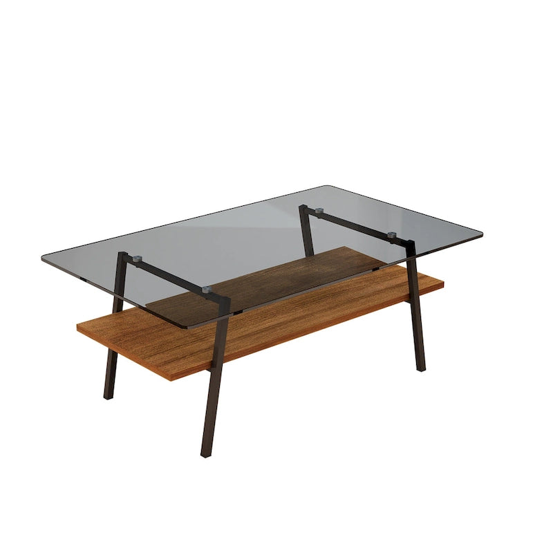 Tavolino da caffè rettangolare con piano in vetro temperato e gambe in metallo, 38.58" L x 22.84" W x 16.73" H