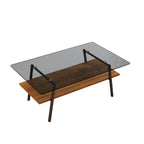 Tavolino da caffè rettangolare con piano in vetro temperato e gambe in metallo, 38.58" L x 22.84" W x 16.73" H