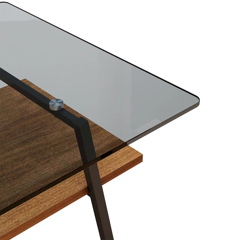 Tavolino da caffè rettangolare con piano in vetro temperato e gambe in metallo, 38.58" L x 22.84" W x 16.73" H