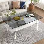 Tavolino da caffè rettangolare con piano in vetro temperato e gambe in metallo, 38.58" L x 22.84" W x 16.73" H