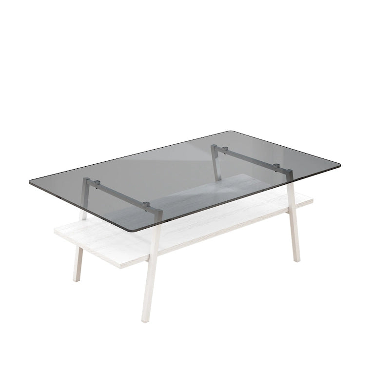 Tavolino da caffè rettangolare con piano in vetro temperato e gambe in metallo, 38.58" L x 22.84" W x 16.73" H