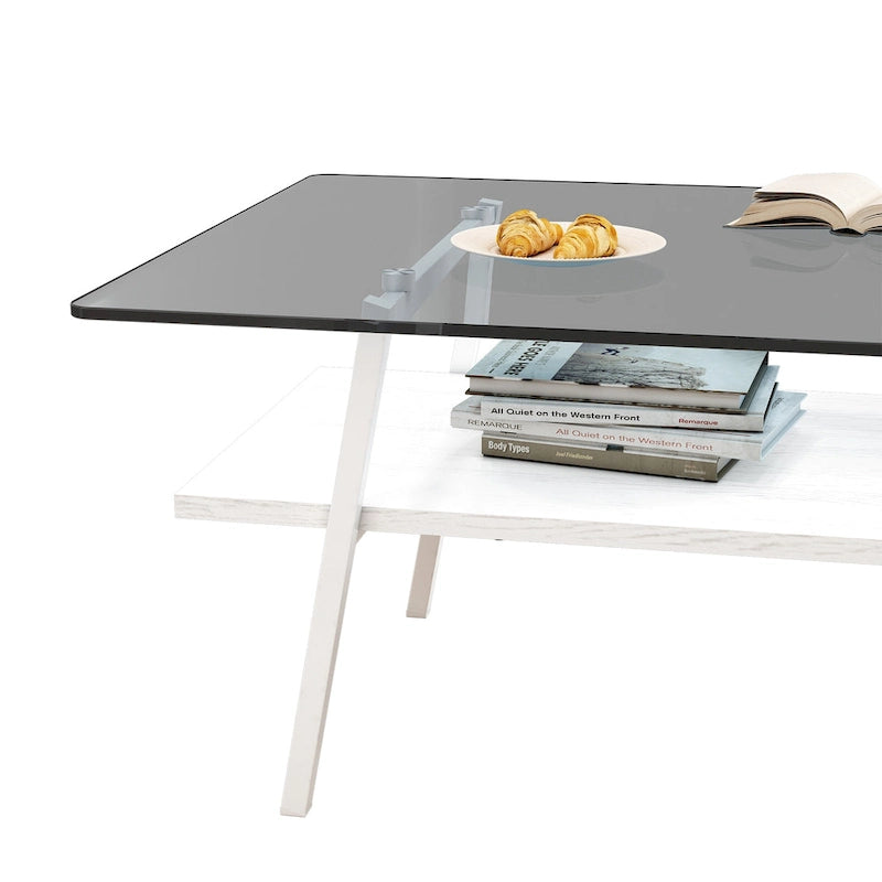 Tavolino da caffè rettangolare con piano in vetro temperato e gambe in metallo, 38.58" L x 22.84" W x 16.73" H