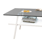 Tavolino da caffè rettangolare con piano in vetro temperato e gambe in metallo, 38.58" L x 22.84" W x 16.73" H