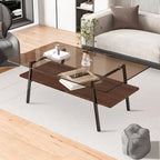 Tavolino da caffè rettangolare con piano in vetro temperato e gambe in metallo, 38.58" L x 22.84" W x 16.73" H