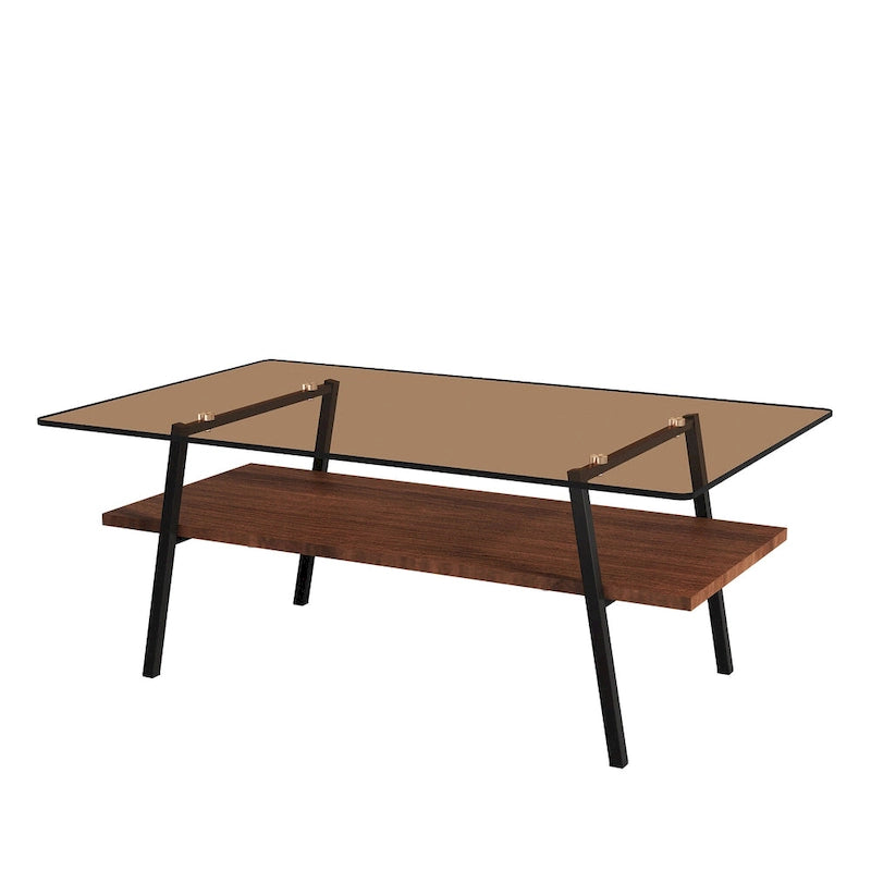 Tavolino da caffè rettangolare con piano in vetro temperato e gambe in metallo, 38.58" L x 22.84" W x 16.73" H