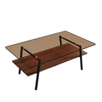 Tavolino da caffè rettangolare con piano in vetro temperato e gambe in metallo, 38.58" L x 22.84" W x 16.73" H