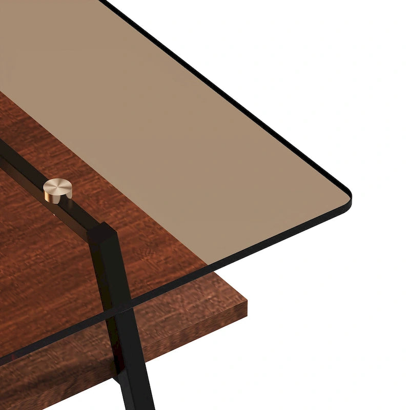 Tavolino da caffè rettangolare con piano in vetro temperato e gambe in metallo, 38.58" L x 22.84" W x 16.73" H
