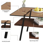Tavolino da caffè rettangolare con piano in vetro temperato e gambe in metallo, 38.58" L x 22.84" W x 16.73" H