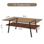 Tavolino da caffè rettangolare con piano in vetro temperato e gambe in metallo, 38.58" L x 22.84" W x 16.73" H