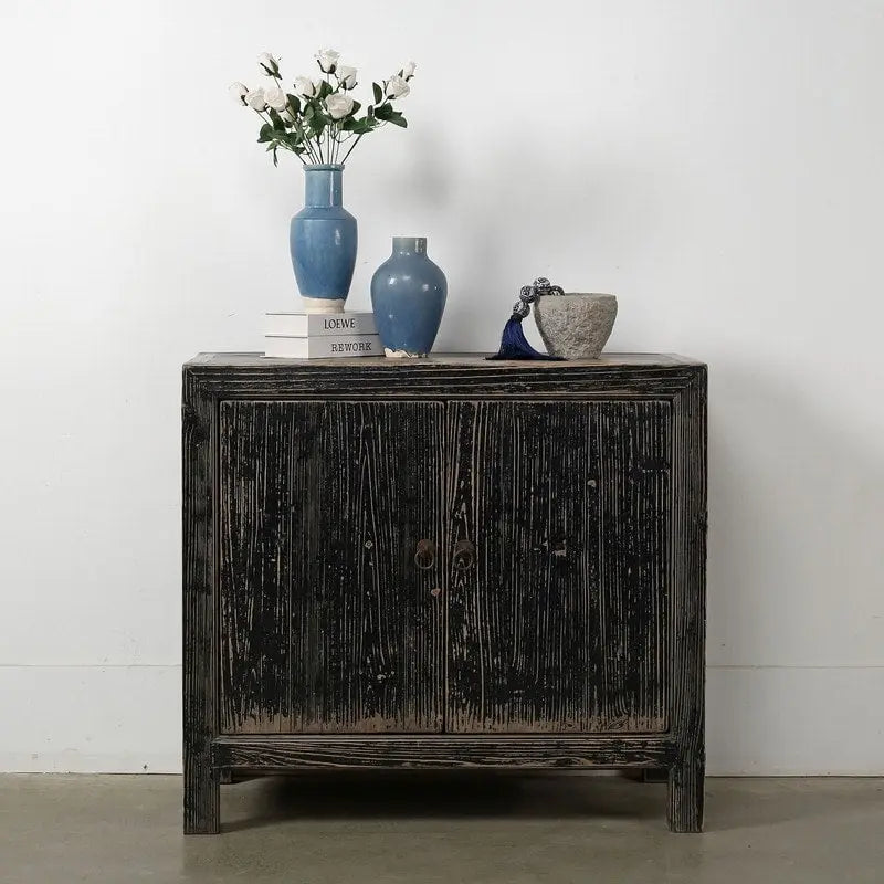 Armario de dos puertas en negro desgastado - 39x18x35 in.